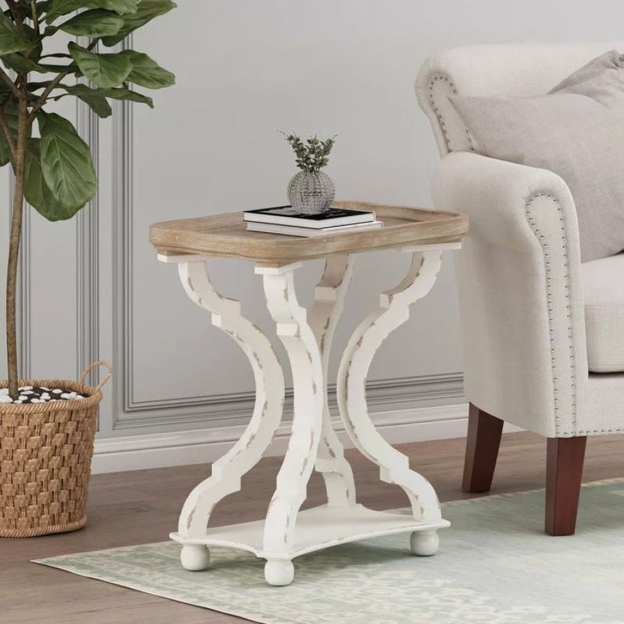 Coffee & Accent Tables * | Gdfstudio Yosef French Country Accent Table With Rectangular Top, Natural/Distressed White