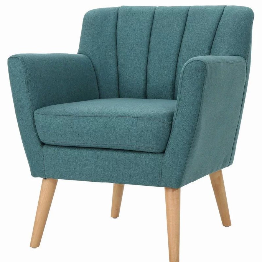 Chairs * | Gdfstudio Gdf Studio Madelyn Mid Century Modern Fabric Club Chair, Dark Teal