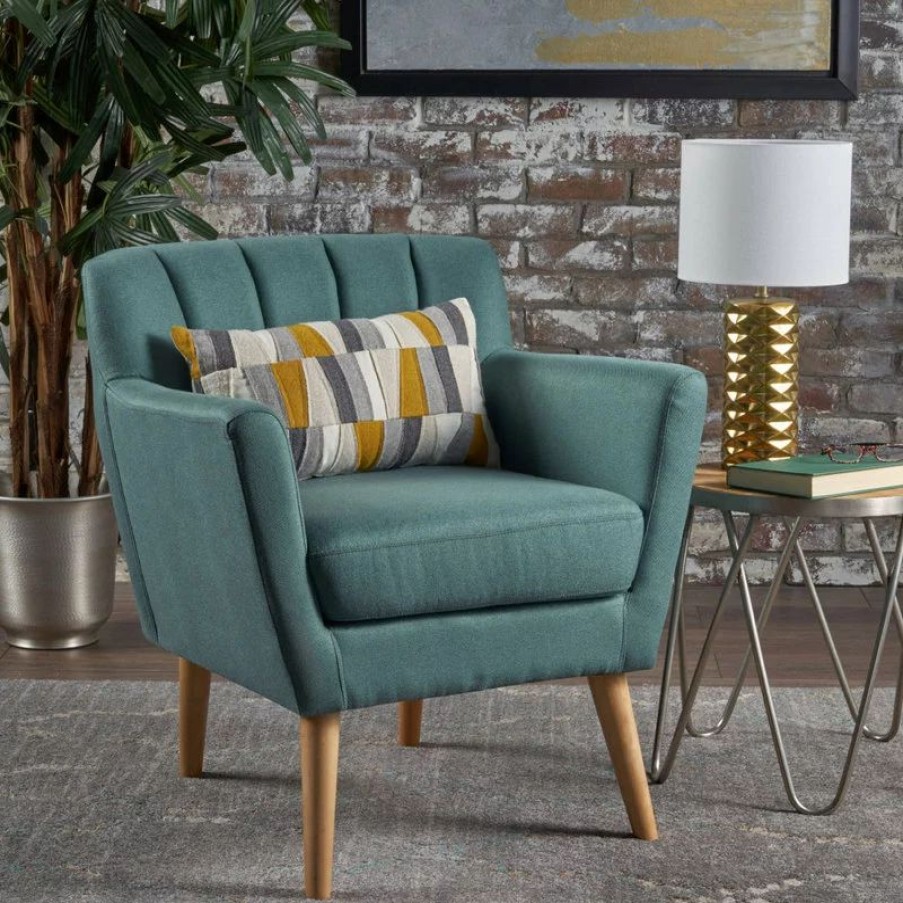 Chairs * | Gdfstudio Gdf Studio Madelyn Mid Century Modern Fabric Club Chair, Dark Teal