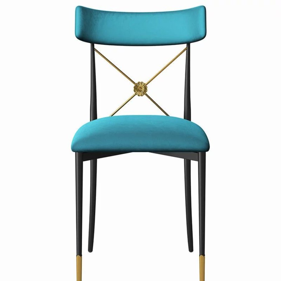 Chairs * | Homary Blue Empire Style Upholstered Cross Back Green Side Chair Dining Chair