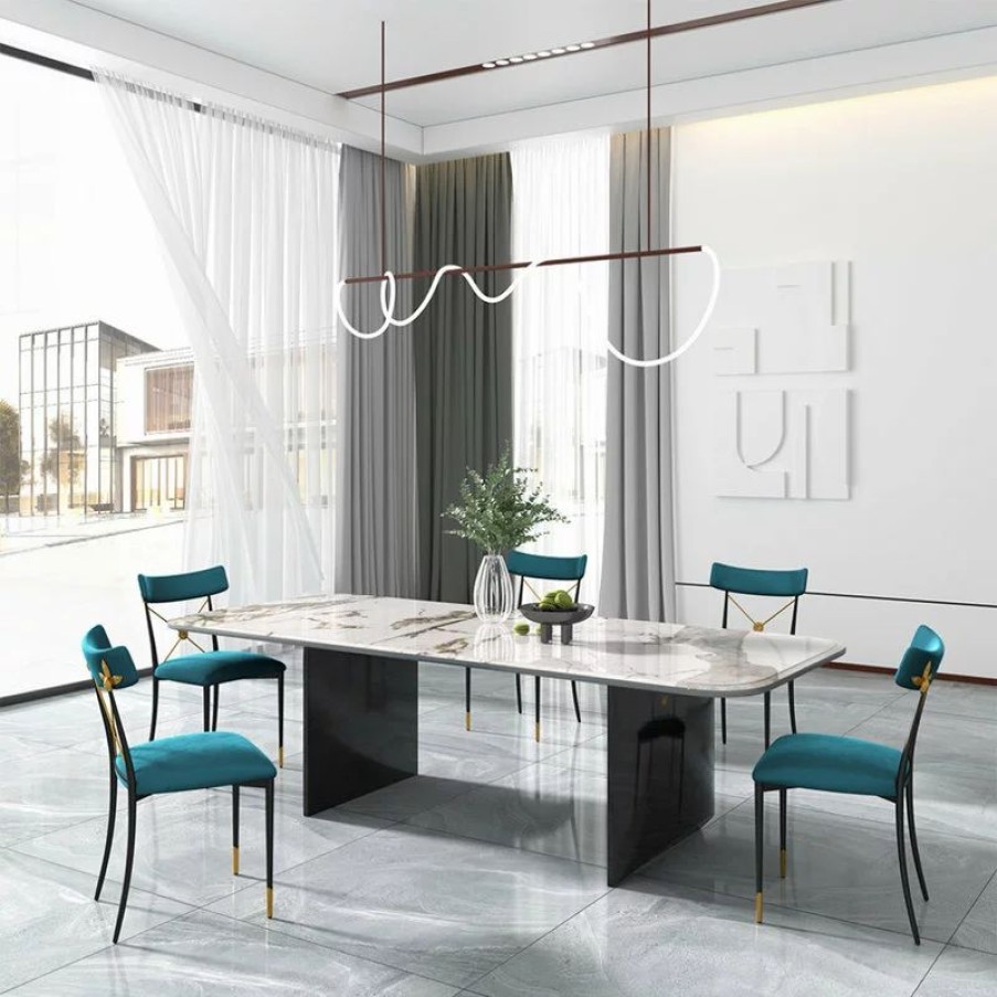 Chairs * | Homary Blue Empire Style Upholstered Cross Back Green Side Chair Dining Chair