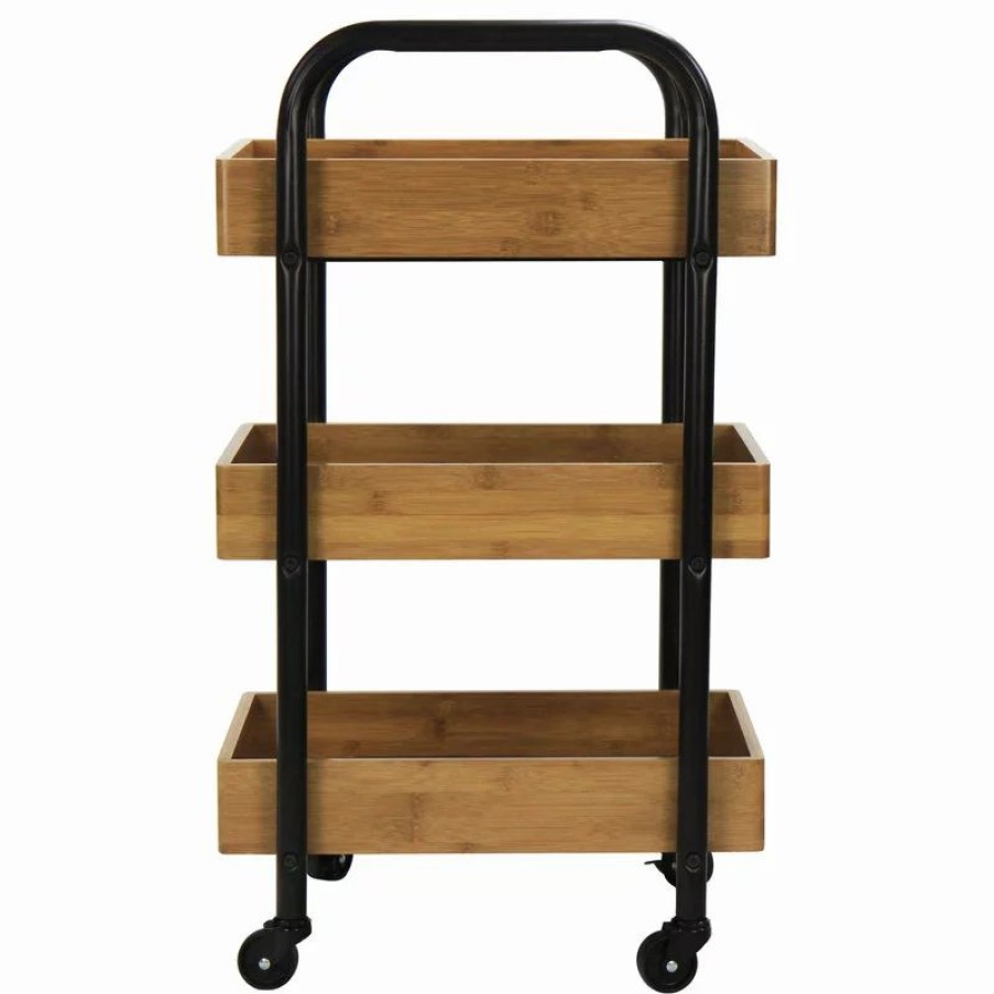 Coffee & Accent Tables * | Oceanstar Design Portable Storage Cart With 3 Easy Removable Bamboo Trays