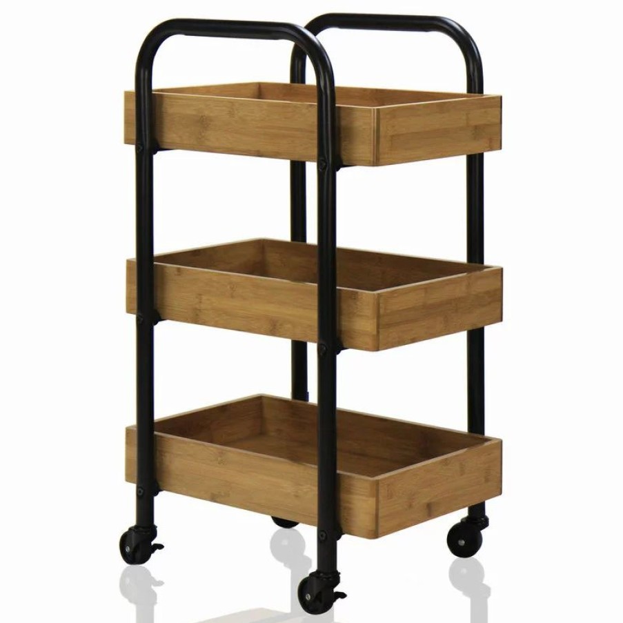 Coffee & Accent Tables * | Oceanstar Design Portable Storage Cart With 3 Easy Removable Bamboo Trays