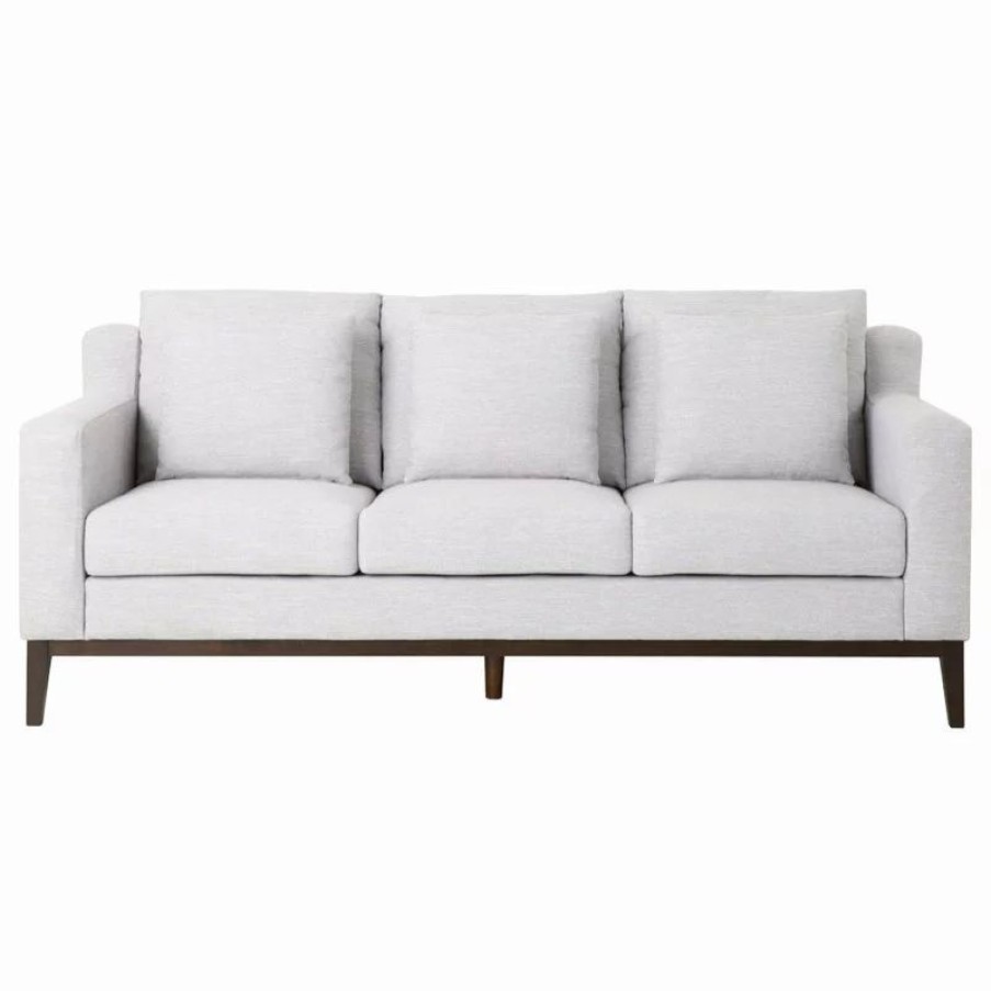 Sofas & Sectionals * | Gdfstudio Noxon Fabric 3 Seater Sofa With Accent Pillows, Light Grey + Dark Walnut