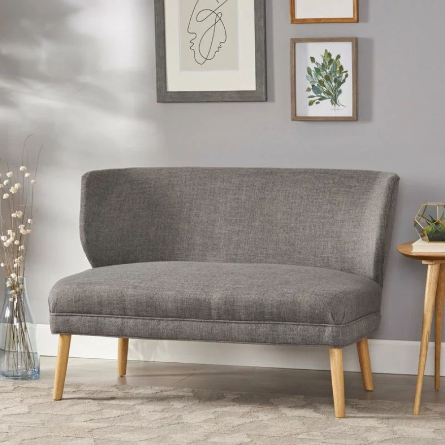 Sofas & Sectionals * | Gdfstudio Gdf Studio Dumont Mid Century Modern Fabric Loveseat Sofa Settee, Light Gray