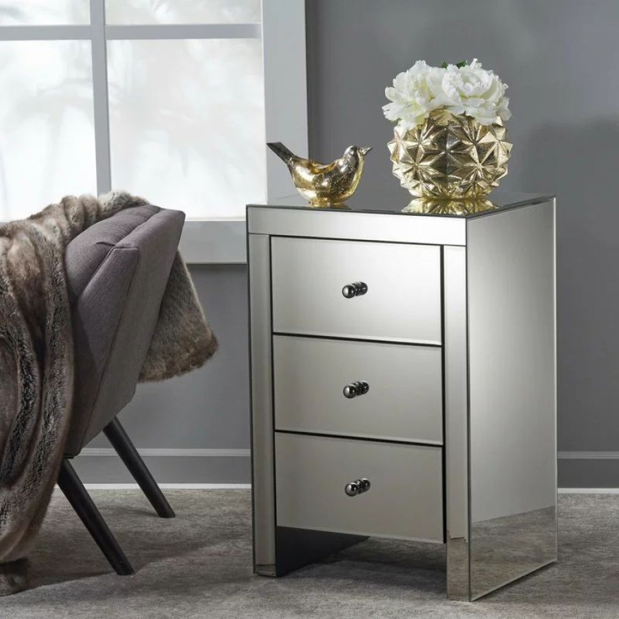 Coffee & Accent Tables * | Gdfstudio Gdf Studio Fiona Classic Mirror Finished 3-Drawer Side Table