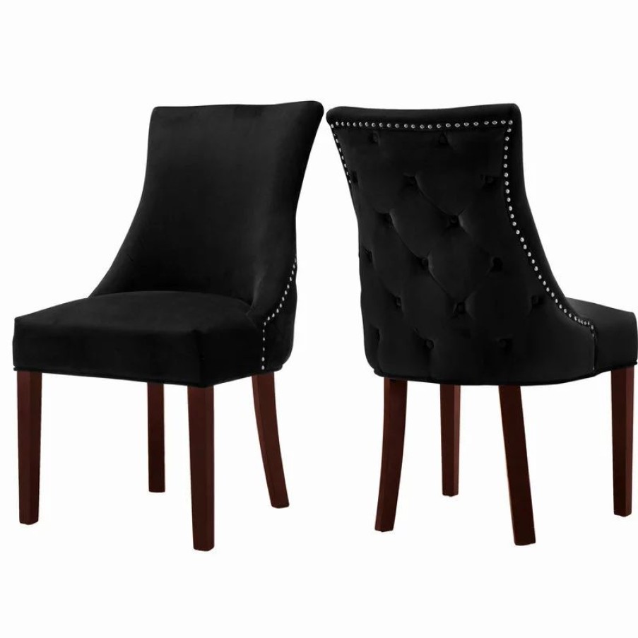 Chairs * | Mod The Splendor Dining Chair, Black, Velvet, Set Of 2