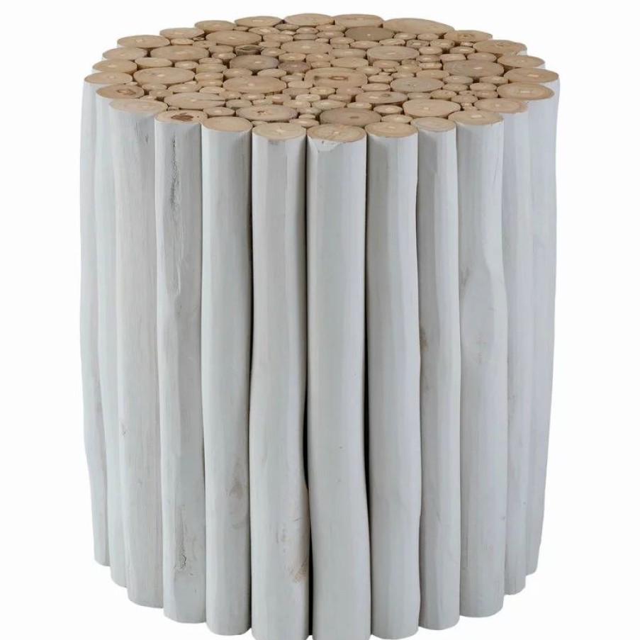 Footstools & Ottomans * | East At Main'S Stanley White Round Teakwood Stool