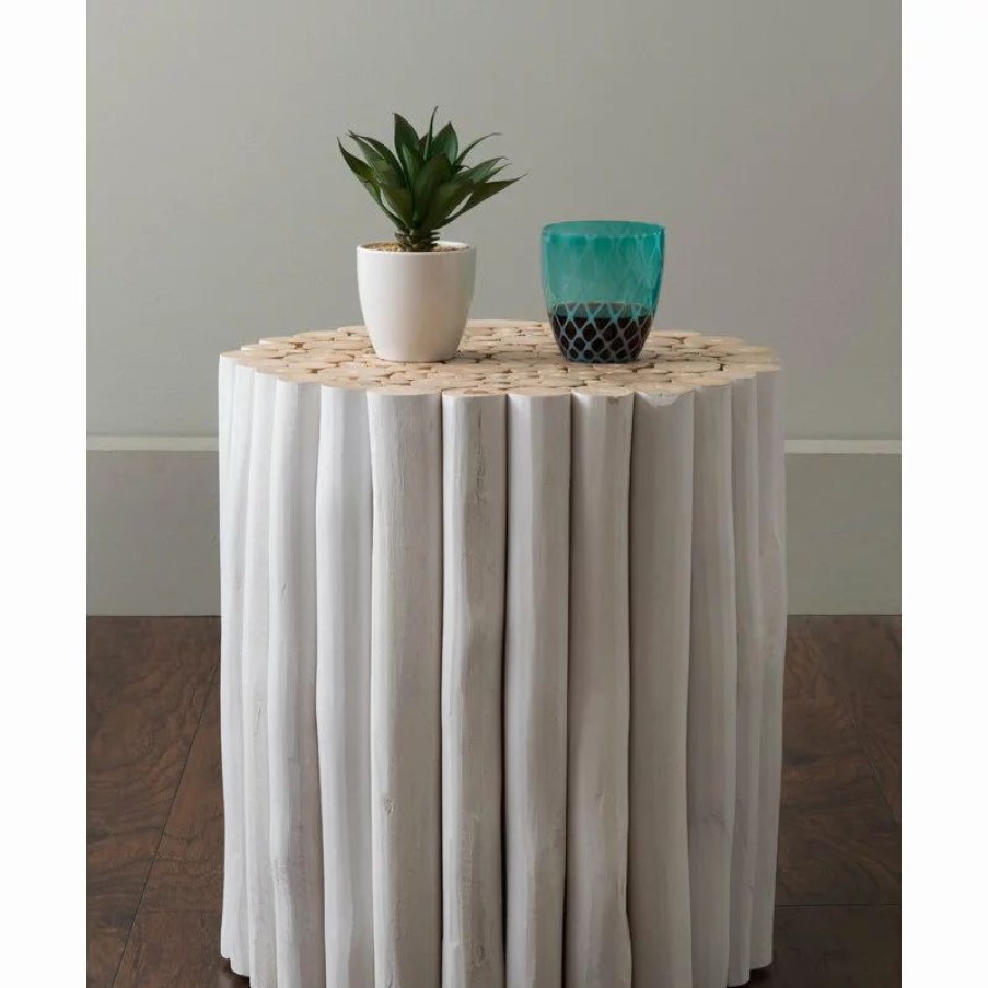 Footstools & Ottomans * | East At Main'S Stanley White Round Teakwood Stool
