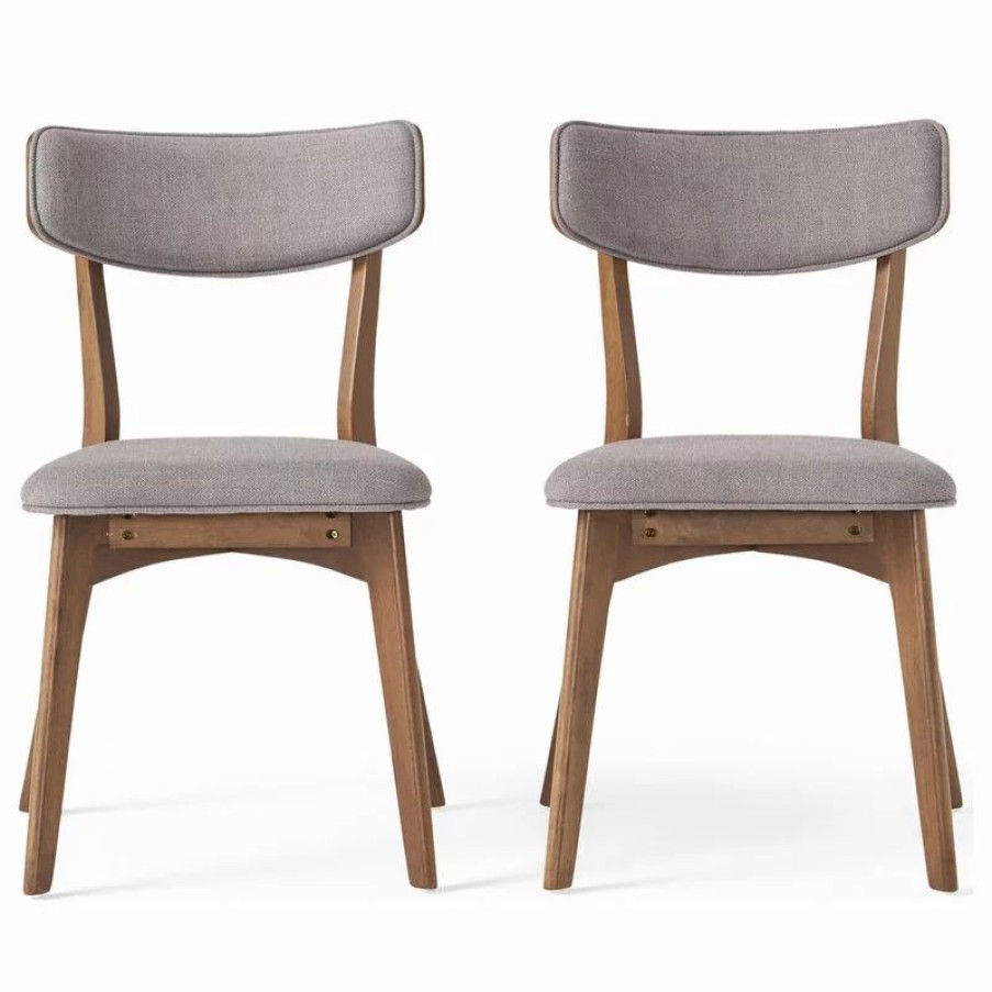 Chairs * | Gdfstudio Gdf Studio Caleb Mid-Century Walnut Finished Frame Dining Chairs, Set Of 2, Dark Gray