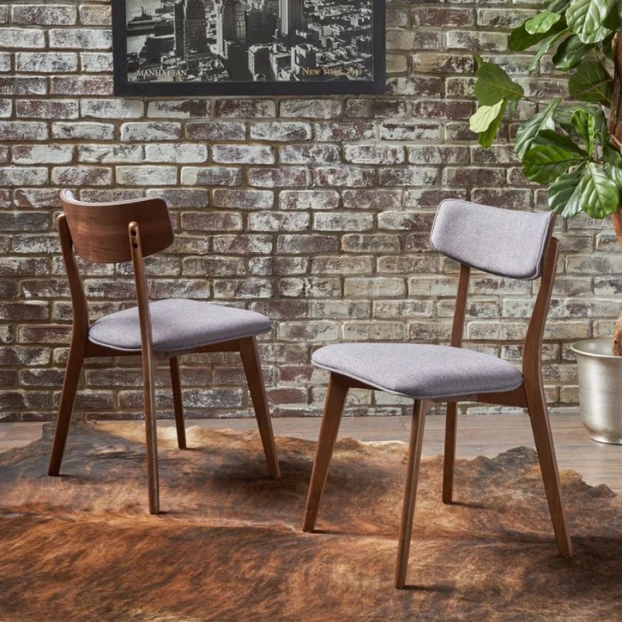 Chairs * | Gdfstudio Gdf Studio Caleb Mid-Century Walnut Finished Frame Dining Chairs, Set Of 2, Dark Gray