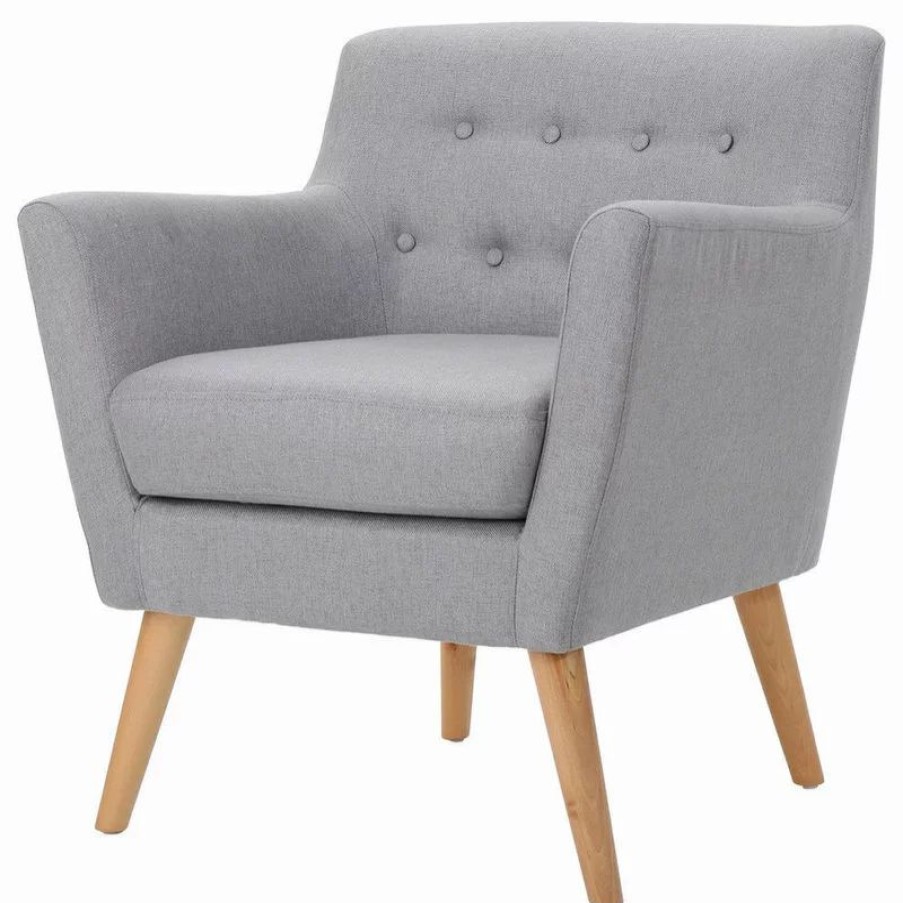 Chairs * | Gdfstudio Gdf Studio Madeira Buttoned Mid Century Modern Dark Teal Fabric Club Chair, Ligh