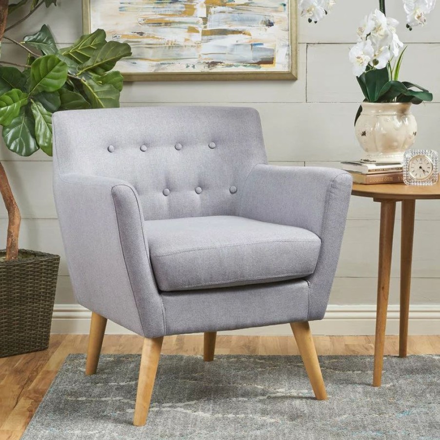 Chairs * | Gdfstudio Gdf Studio Madeira Buttoned Mid Century Modern Dark Teal Fabric Club Chair, Ligh