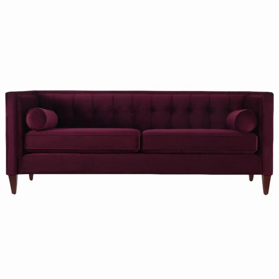 Sofas & Sectionals * | Jennifer Taylor Home Jack 84 Modern Tuxedo Tufted Sofa, Burgundy Velvet