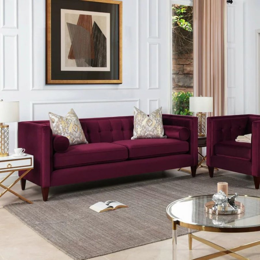 Sofas & Sectionals * | Jennifer Taylor Home Jack 84 Modern Tuxedo Tufted Sofa, Burgundy Velvet