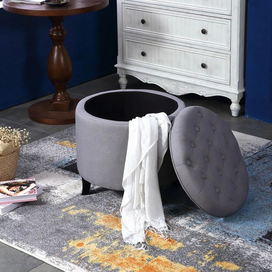 Footstools & Ottomans * | Belleze Storage Ottoman With Button Tufted Accents, Gray