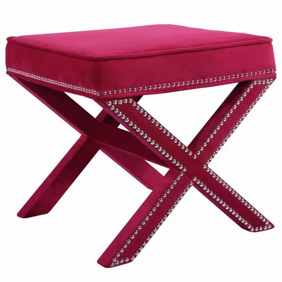 Footstools & Ottomans * | Meridian Furniture Nixon Pink Velvet Ottoman/Bench