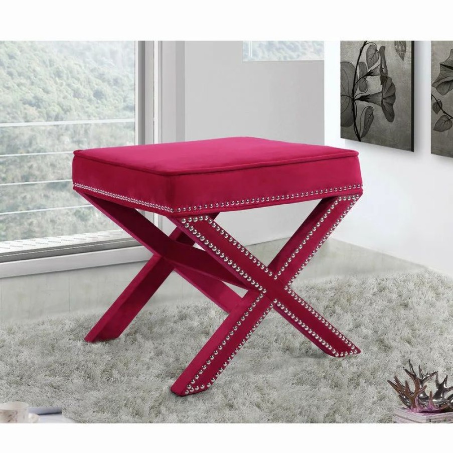 Footstools & Ottomans * | Meridian Furniture Nixon Pink Velvet Ottoman/Bench