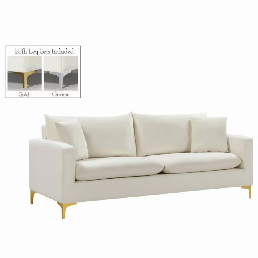 Sofas & Sectionals * | Meridian Furniture Naomi Velvet Sofa, Gold And Chrome Leg Set, Cream