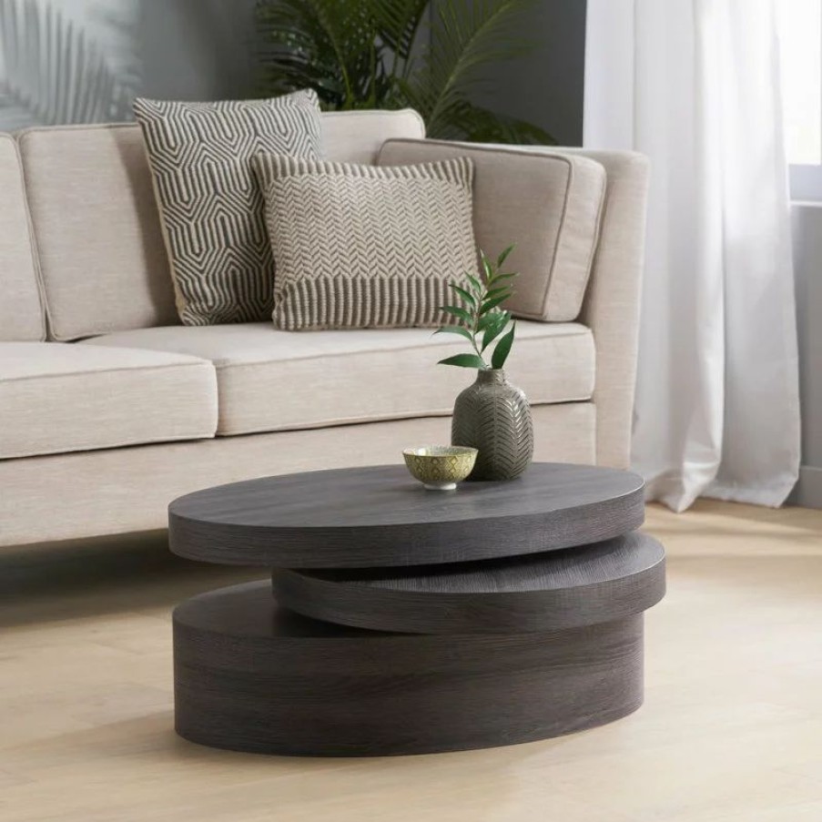 Coffee & Accent Tables * | Gdfstudio Gdf Studio Lenox Oval Mod Rotating Wood Coffee Table