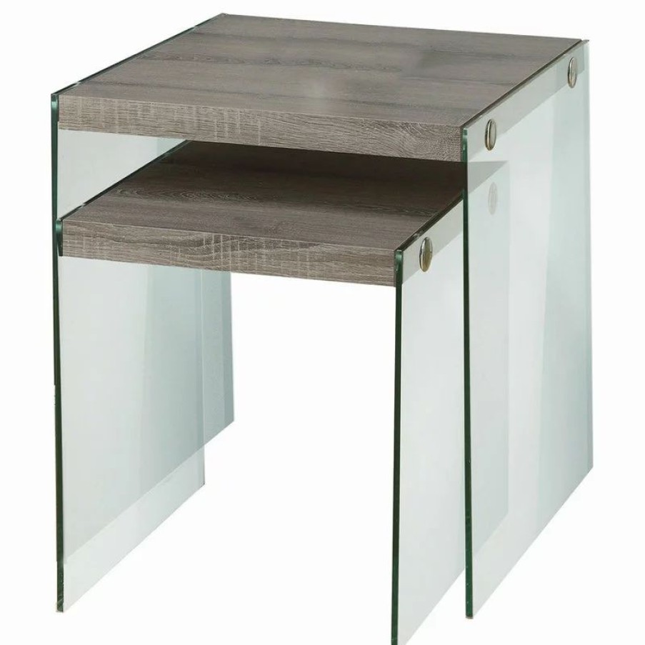 Coffee & Accent Tables * | Monarch Specialties Nesting Table, Set Of 2, Side, End, Accent, Bedroom, Tempered Glass, Brown