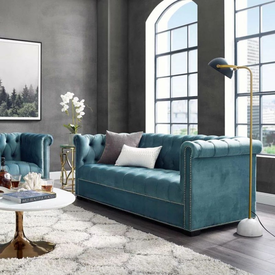 Sofas & Sectionals * | Lexmod Heritage Upholstered Velvet Sofa, Sea Blue