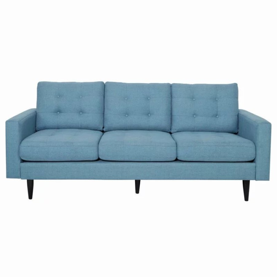 Sofas & Sectionals * | Gdfstudio Darcy Contemporary Tufted Fabric 3 Seater Sofa, Blue/Dark Brown