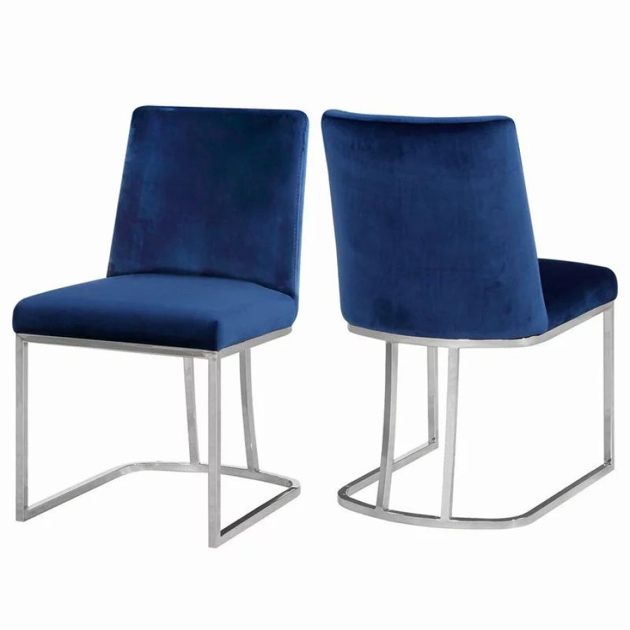 Chairs * | Mod The Josephine Velvet Dining Chair, Navy And Silver, Set Of 2