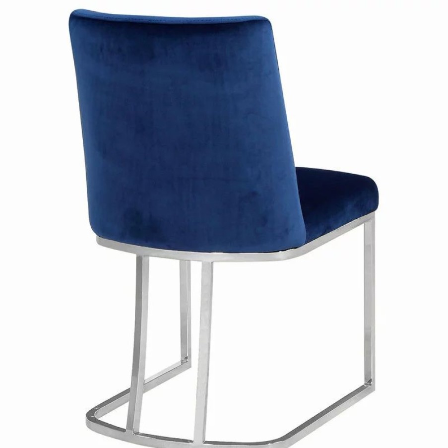 Chairs * | Mod The Josephine Velvet Dining Chair, Navy And Silver, Set Of 2