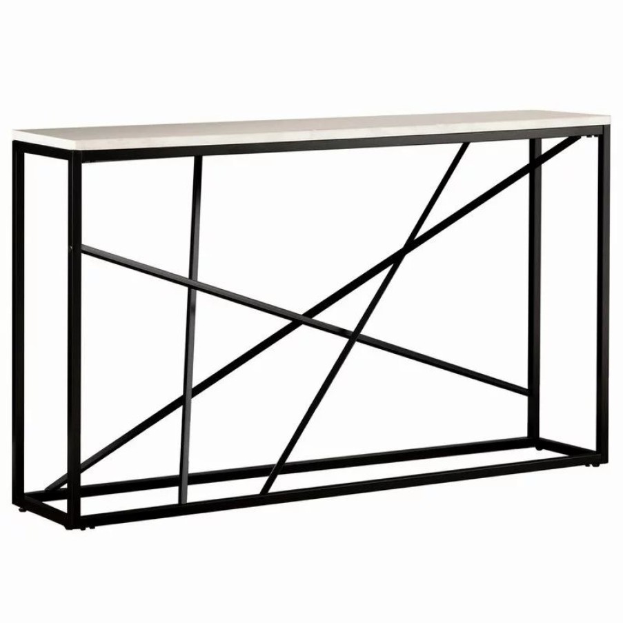 Console Tables * | Sei Furniture Deveron Faux Marble Skinny Console Table, Matte Black
