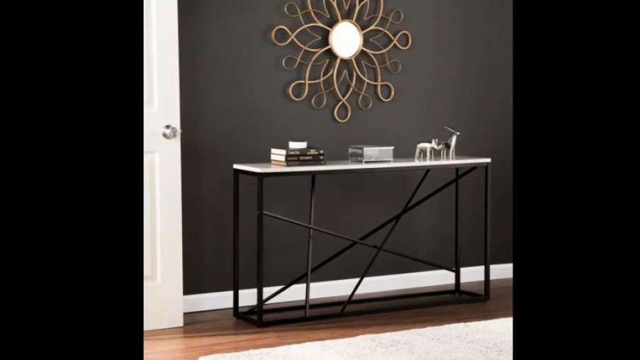 Console Tables * | Sei Furniture Deveron Faux Marble Skinny Console Table, Matte Black