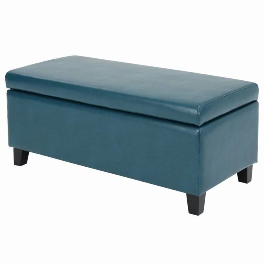 Footstools & Ottomans * | Gdfstudio Gdf Studio Breanna Contemporary Storage Ottoman, Teal Leather