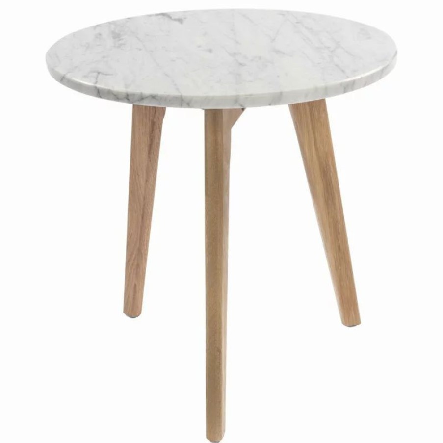 Coffee & Accent Tables * | The Bianco Collection Cherie 15 Round Italian Carrara White Marble Side Table With Oak Legs