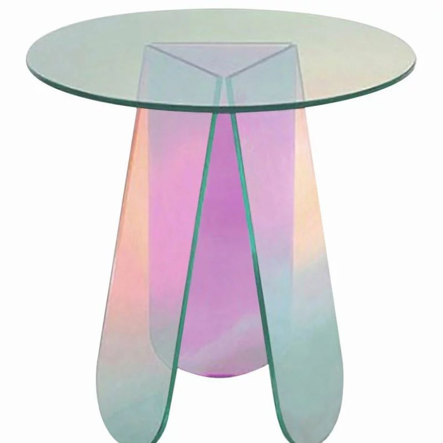 Coffee & Accent Tables * | Homary Acrylic End Table Clear Round Side Table Iridescent Accent Table