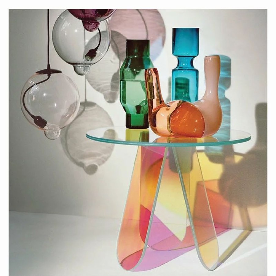 Coffee & Accent Tables * | Homary Acrylic End Table Clear Round Side Table Iridescent Accent Table