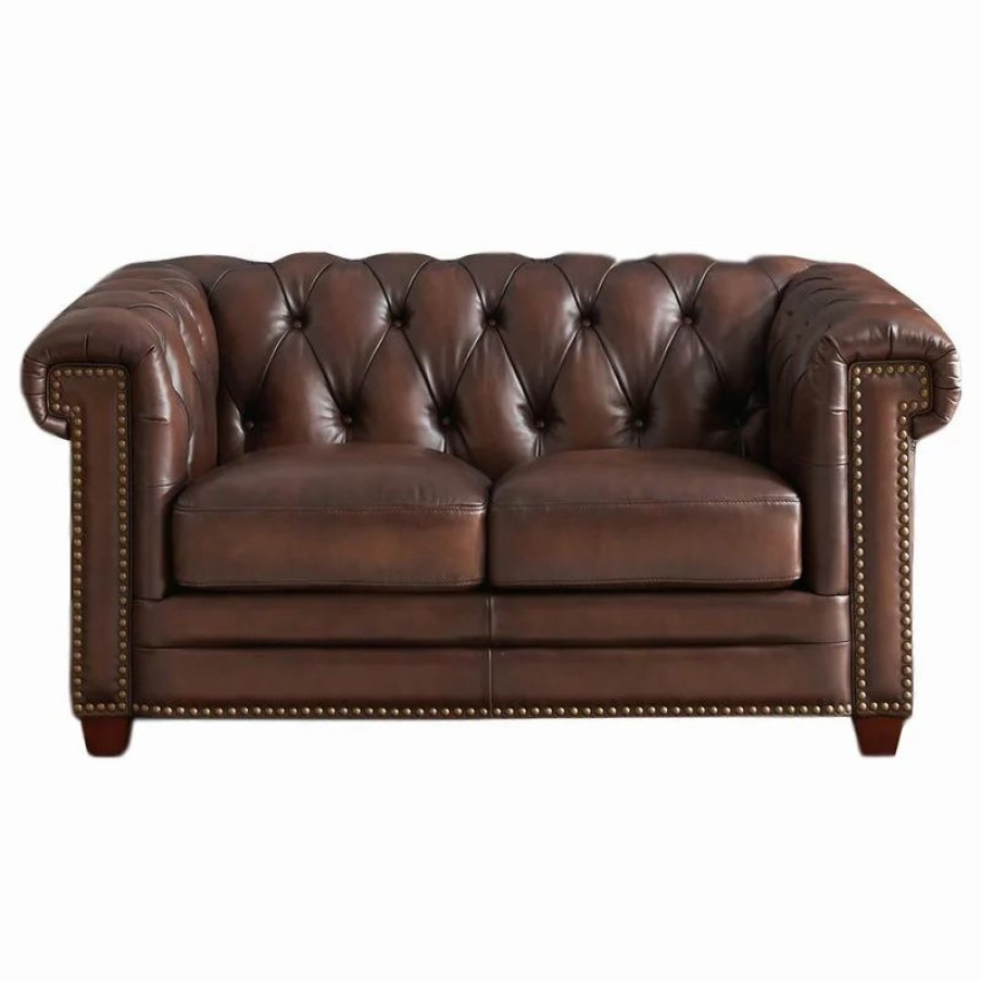 Sofas & Sectionals * | Hydeline Usa Hydeline Stanwood 100% Leather Sofa Set, Dark Brown, Loveseat
