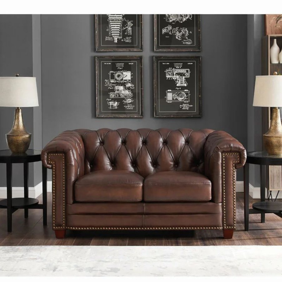Sofas & Sectionals * | Hydeline Usa Hydeline Stanwood 100% Leather Sofa Set, Dark Brown, Loveseat