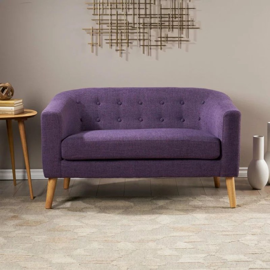 Sofas & Sectionals * | Gdfstudio Gdf Studio Carol Button Back Mid Century Fabric Modern Loveseat, Muted Purple
