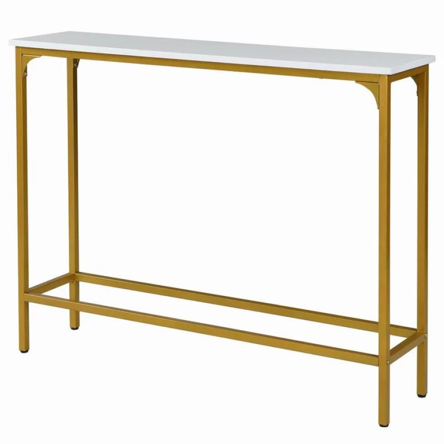 Console Tables * | Carolina Classics Stellan Slim Console Table, White/Gold