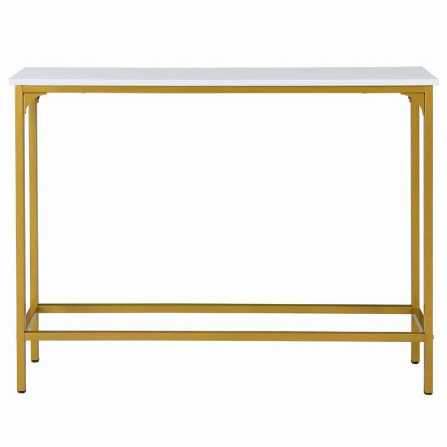 Console Tables * | Carolina Classics Stellan Slim Console Table, White/Gold