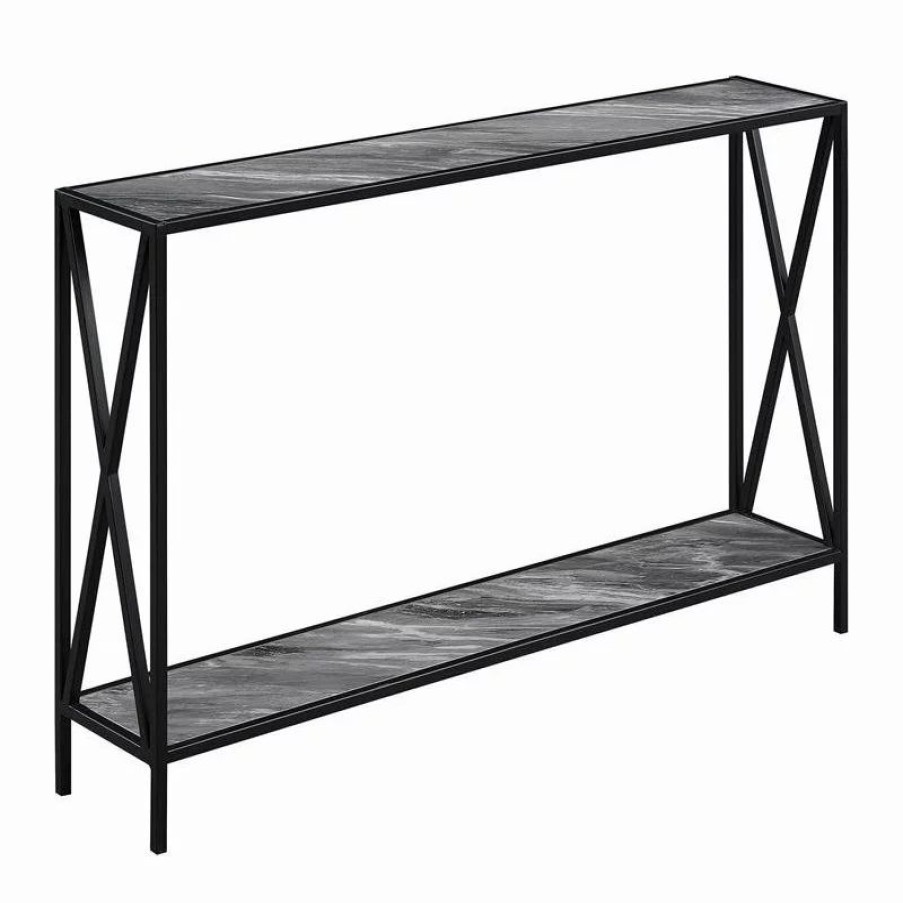 Console Tables * | Convenience Concepts Tucson Console Table In Faux Gray Marble Wood Finish And Black Frame