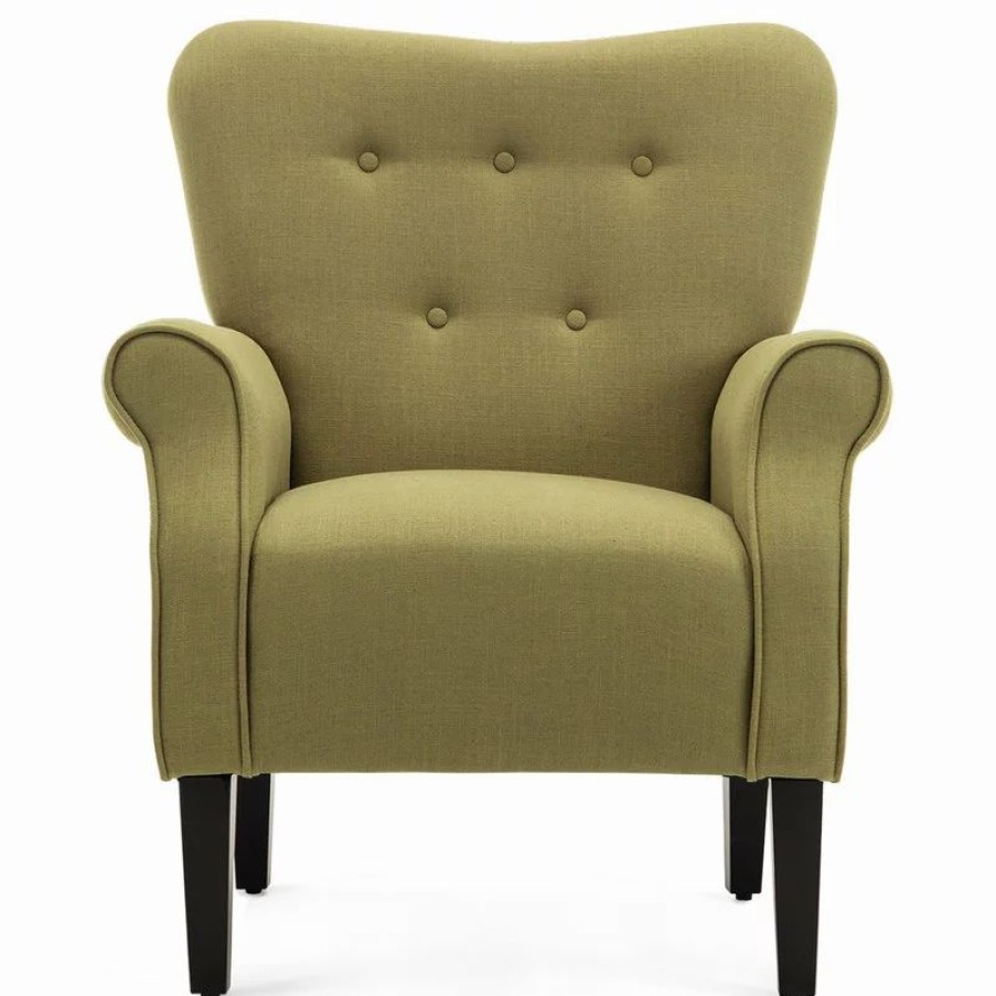 Chairs * | Belleze High Wingback Linen Armchair, Avocado