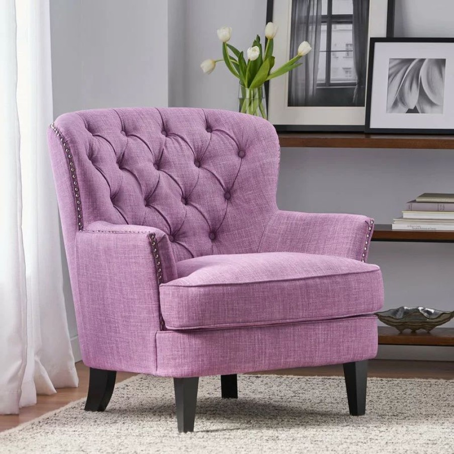 Chairs * | Gdfstudio Gdf Studio Laxford Light Purple Tufted Fabric Club Chair