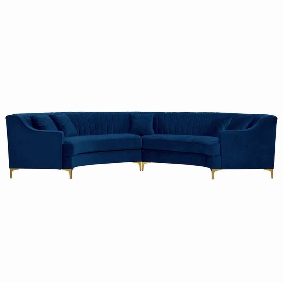 Sofas & Sectionals * | Meridian Furniture Jackson Velvet 2-Piece Sectional, Navy
