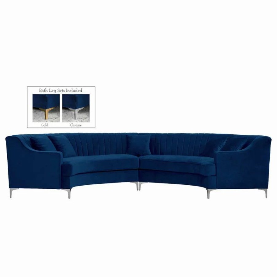 Sofas & Sectionals * | Meridian Furniture Jackson Velvet 2-Piece Sectional, Navy