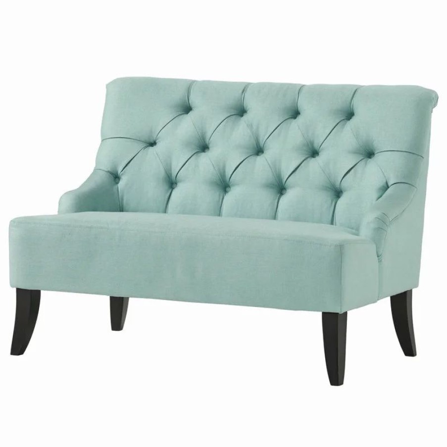 Sofas & Sectionals * | Gdfstudio Gdf Studio Nicoletta Tufted Fabric Settee Loveseat, Light Mint Blue