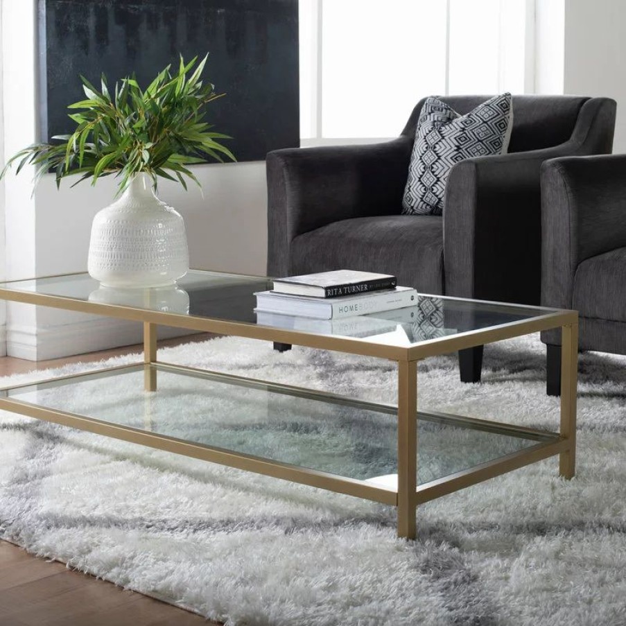 Coffee & Accent Tables * | Studio Designs Camber 54 Wide Glass Coffee Table Metal Frame And Glass Gold