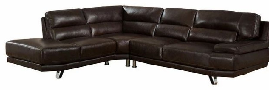 Sofas & Sectionals * | Kemp International Inc Vivian Leather Craft Sectional, Dark Brown