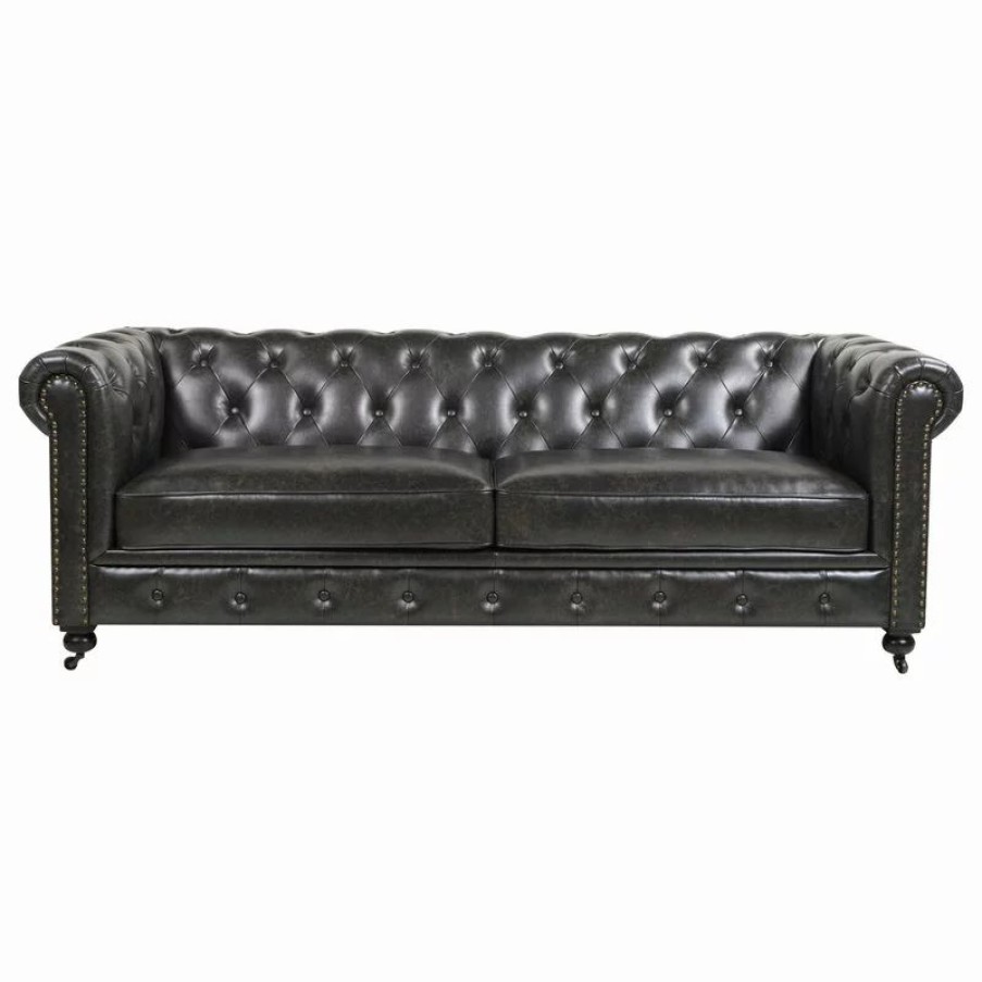 Sofas & Sectionals * | Jennifer Taylor Home Winston 91 Tufted Chesterfield Sofa, Vintage Black Brown Faux Leather