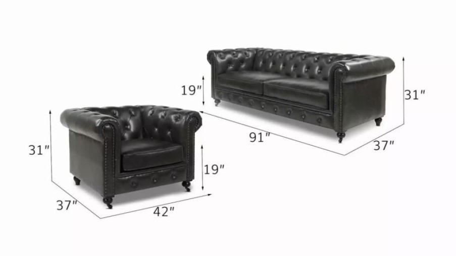 Sofas & Sectionals * | Jennifer Taylor Home Winston 91 Tufted Chesterfield Sofa, Vintage Black Brown Faux Leather